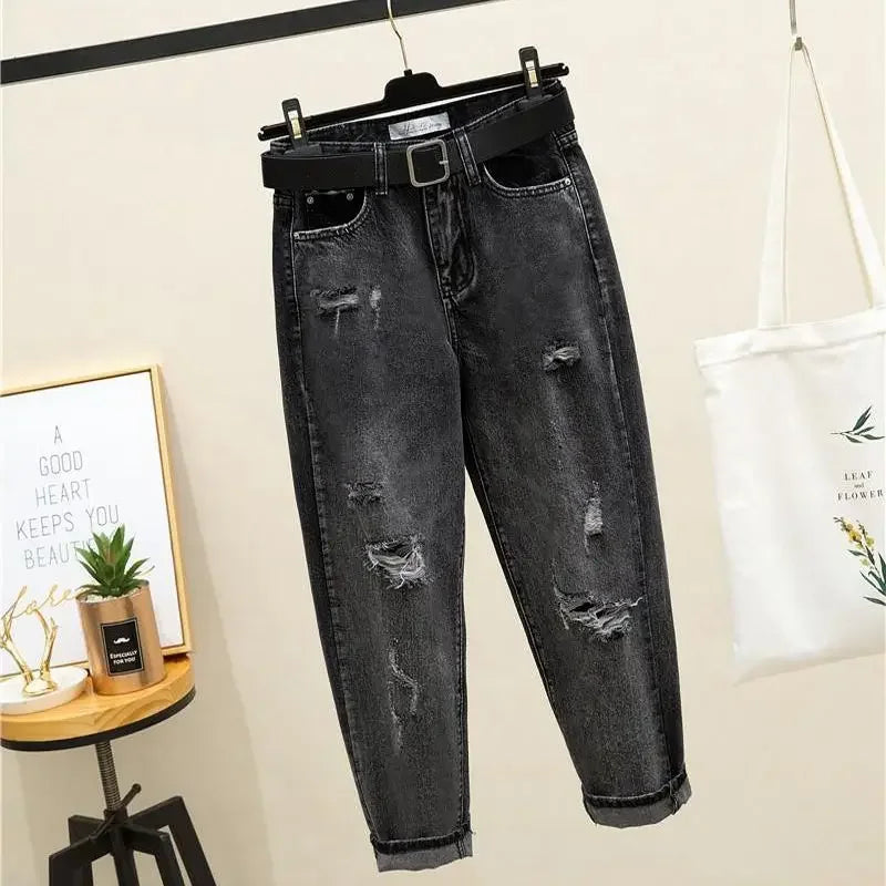 High-Waisted Slimming Straight-Leg Jeans Women's Autumn New Style Loose-Fit Hip Hop Pants Korean Version For Students