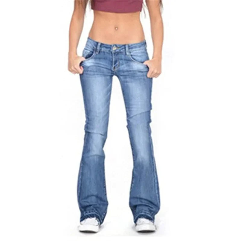 2024 Vintage Mid Waist Washed Jeans Women New Slim Fit Micro Flared Trousers Casual Commuter Female Denim Pants Trend Streetwear