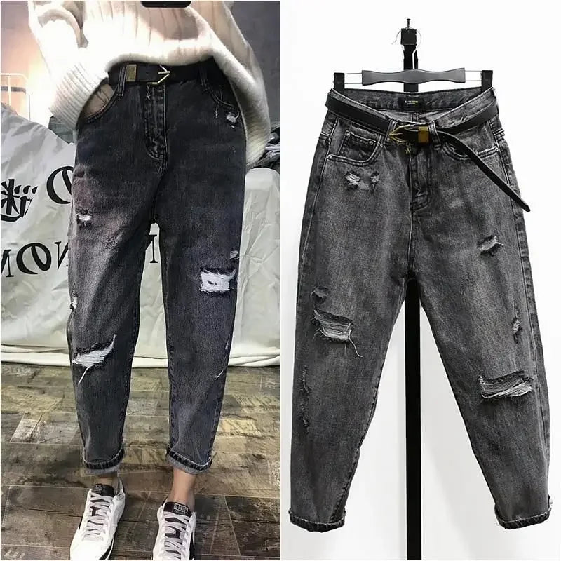 High-Waisted Slimming Straight-Leg Jeans Women's Autumn New Style Loose-Fit Hip Hop Pants Korean Version For Students