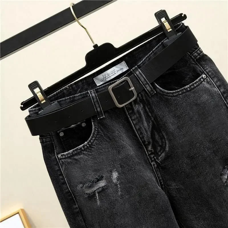 High-Waisted Slimming Straight-Leg Jeans Women's Autumn New Style Loose-Fit Hip Hop Pants Korean Version For Students