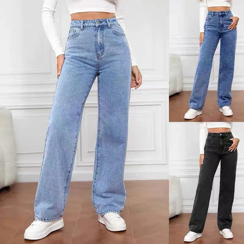 Women's Hot Sale High Waist Stretch Washed Denim Fashionable Straight Jeans Women's Pants women jeans black pants woman clothing