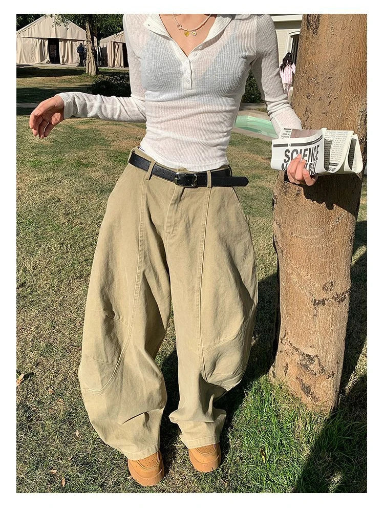 HOUZHOU Y2K Vintage Wash Women Cargo Jeans Harajuku Scimitar Wide Leg American Retro Denim Pants Baggy Trousers Gyaru Streetwear