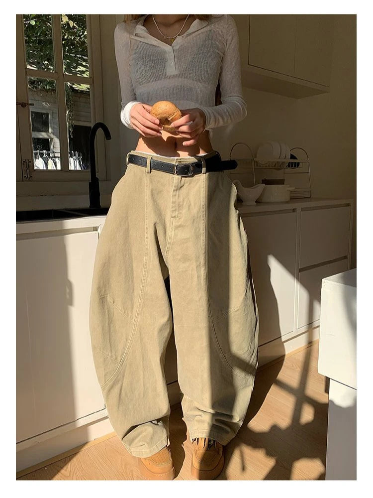 HOUZHOU Y2K Vintage Wash Women Cargo Jeans Harajuku Scimitar Wide Leg American Retro Denim Pants Baggy Trousers Gyaru Streetwear