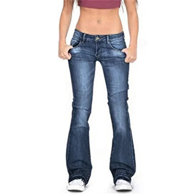 2024 Vintage Mid Waist Washed Jeans Women New Slim Fit Micro Flared Trousers Casual Commuter Female Denim Pants Trend Streetwear